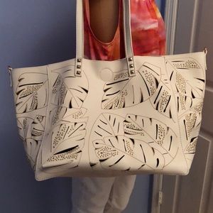 Vegan Leather Palm Leaf Beaded Shoulder Bag New